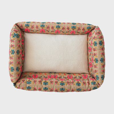 Hot Pink Embroidered Plush &amp; Sherpa Lined Dog Bed