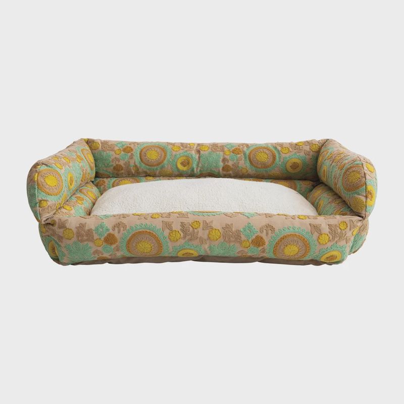 Mint Embroidered Plush &amp; Sherpa Lined Dog Bed