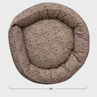Natural Floral Cotton Slub Printed Pet Bed