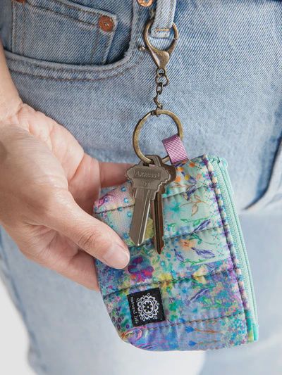 Puffy Mini Coin Purse on Keychain, Colour: Blue Watercolor  Patchwork