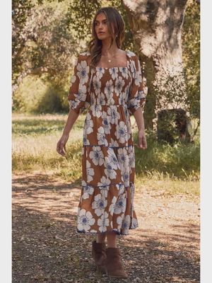 Floral Print Tiered Midi Dress