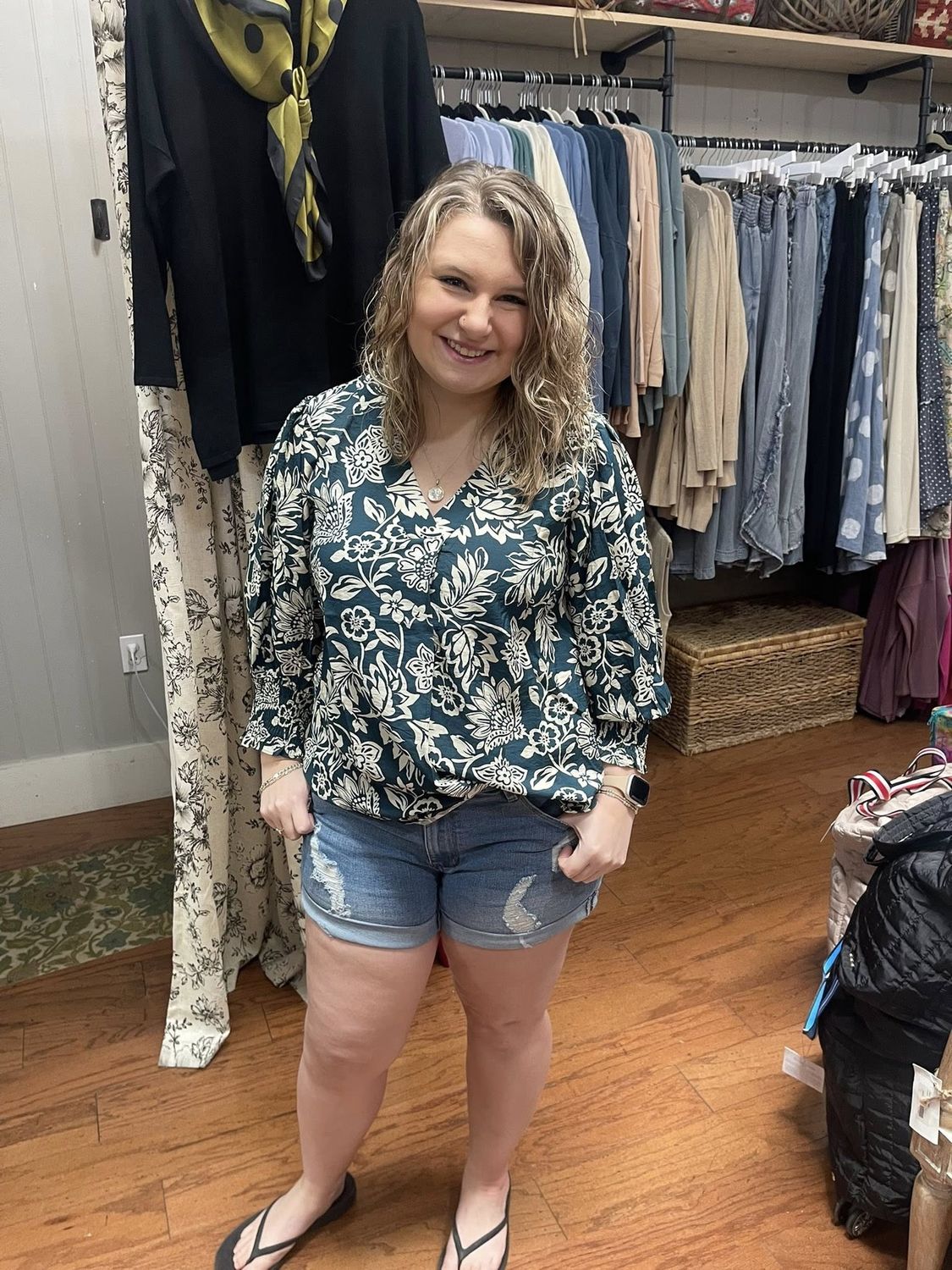Green Wave Floral Blouse