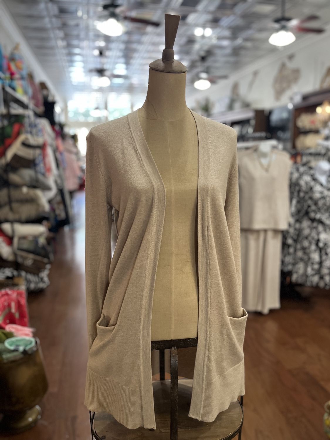 Light Weight Sand Stone Open Cardigan