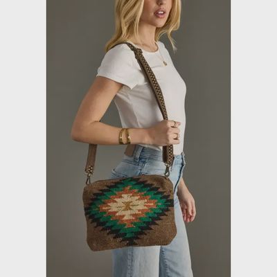 Brown &amp; Multicolored Western-Inspired Crossbody Bag