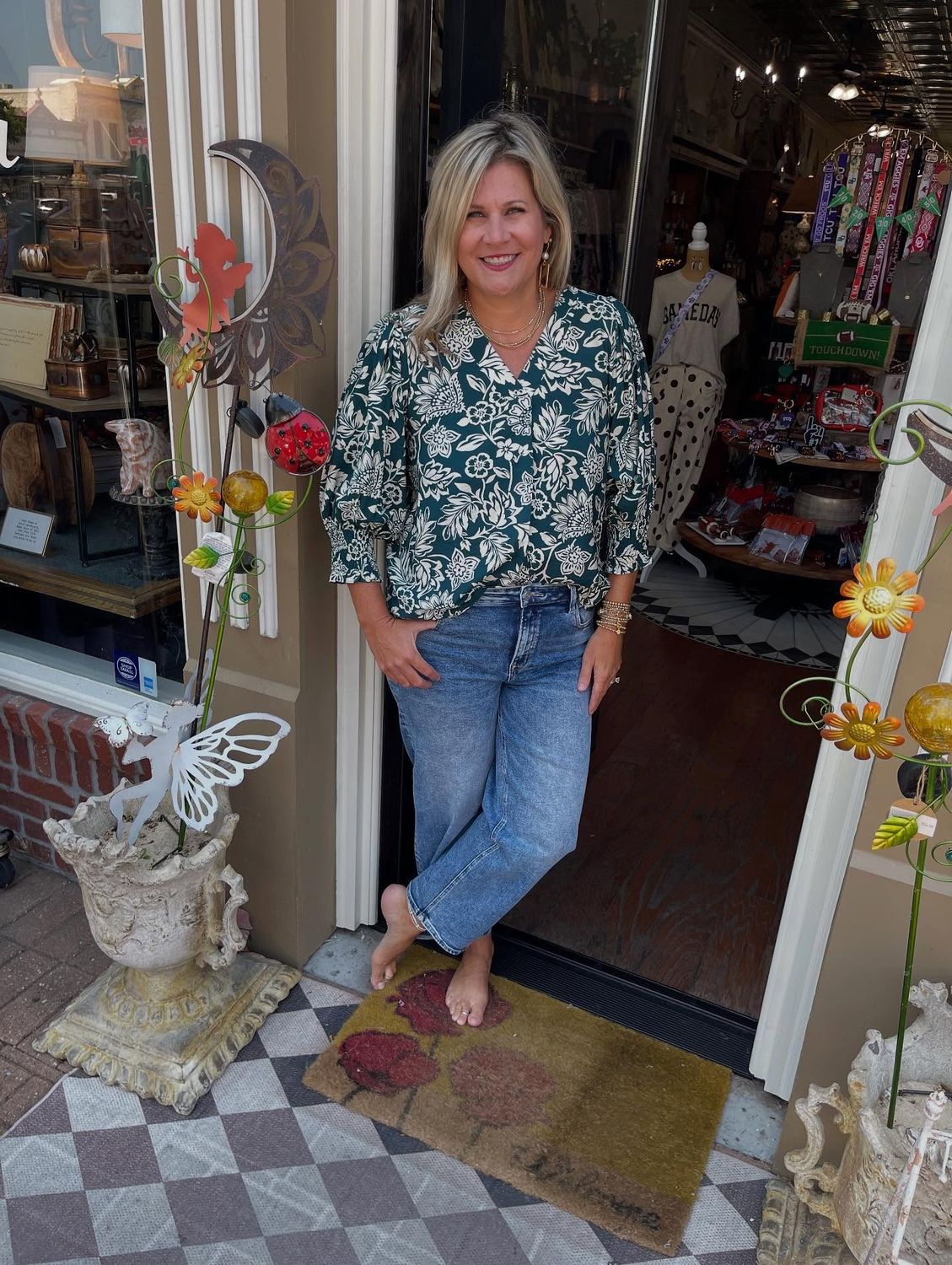 Green Wave Floral Blouse