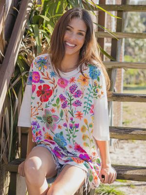 One Size Cotton Easy Tee - Rainbow Garden White