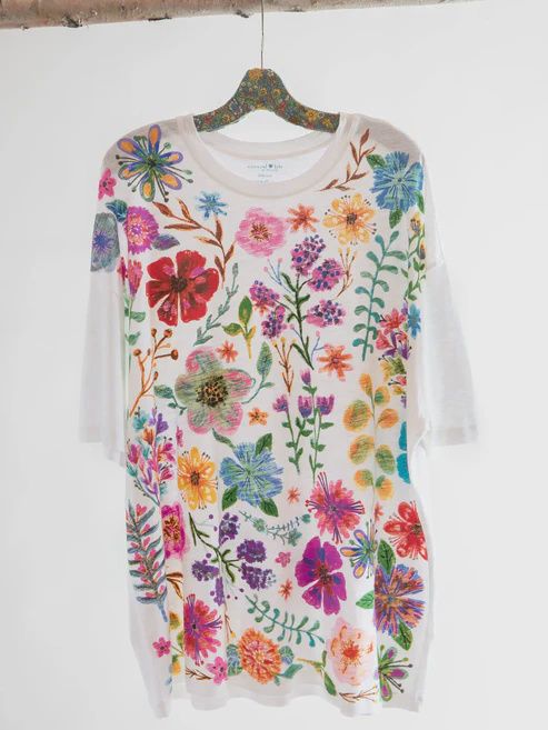 One Size Cotton Easy Tee - Rainbow Garden White