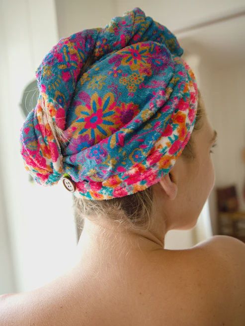 Teal Floral Microfiber Hair Towel Wrap