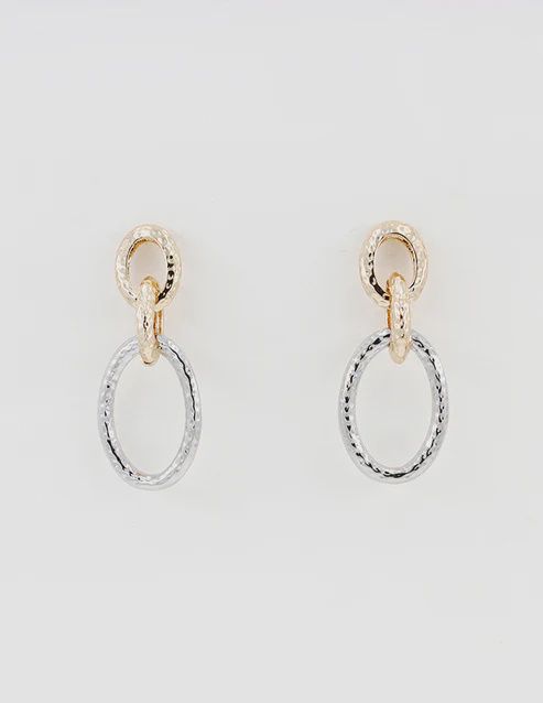 Gold and Silver Thick Textured Open Circle 2&quot; Drop Earring