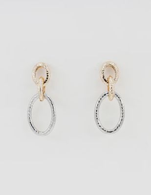 Gold and Silver Thick Textured Open Circle 2&quot; Drop Earring