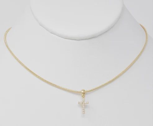 Gold Snake Chain Rhinestone Cross Necklace