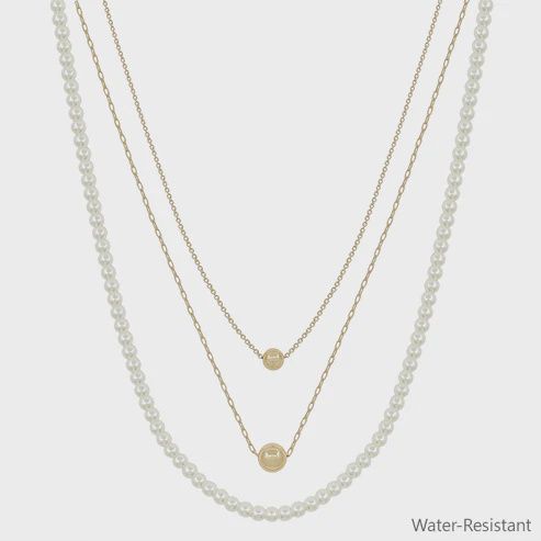Triple Layered Pearl Beaded and Chain 16&quot;-18&quot; Necklace