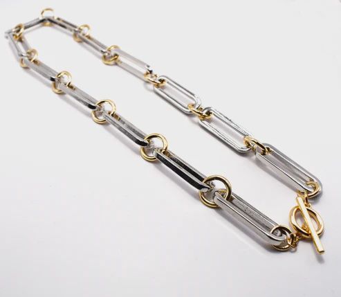 Silver and Gold Open Chain Toggle 18&quot; Necklace