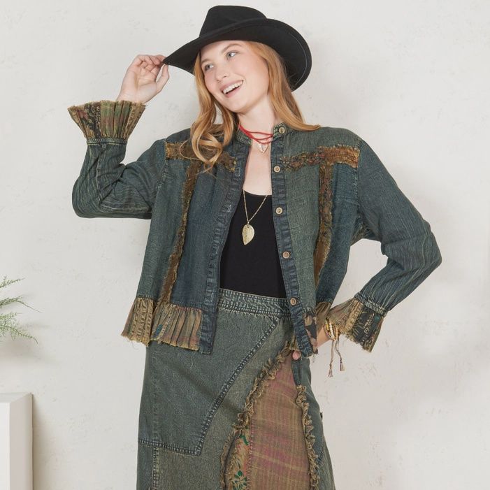 Patch Pocket Cropped Gravel Denim Jacket