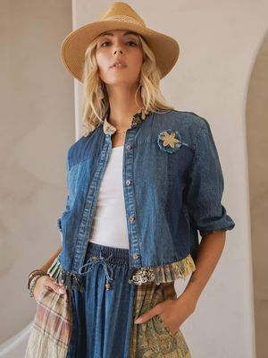 Patchwork Cropped Medium Denim Jacket