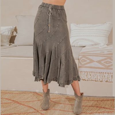 Boho Flair Asymmetrical Gravel Mid-Length Skirt