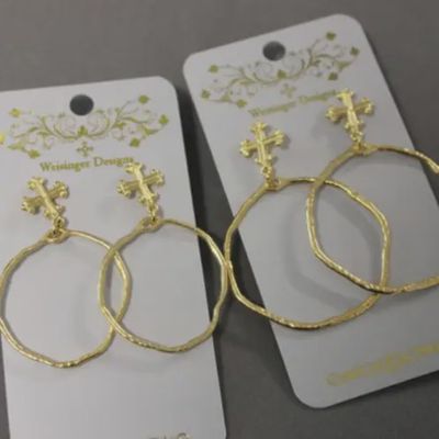Gold Cross Post Earring w. Med. Hoop