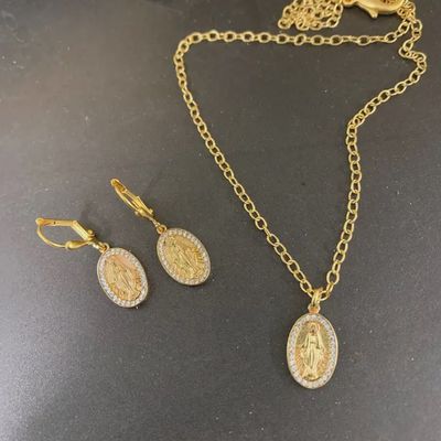 Virgin Mary CZ Medal 18K Necklace
