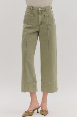 Solid Wide Leg Ankle Length Pant