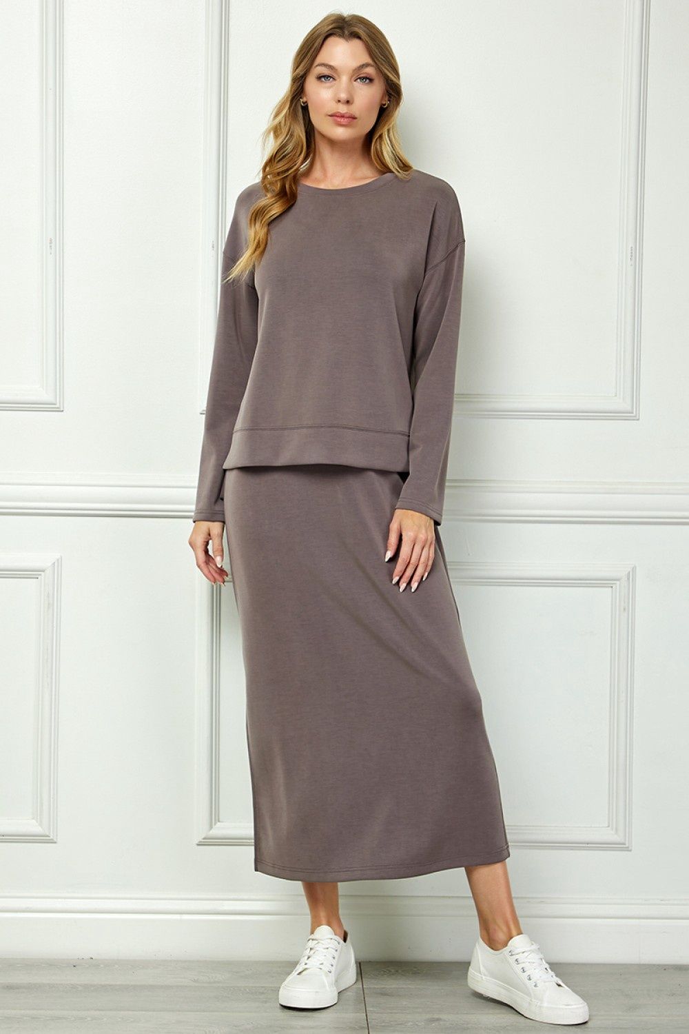 Very Soft 2-fer Dress Set, Colour: Mocha, Size: Small