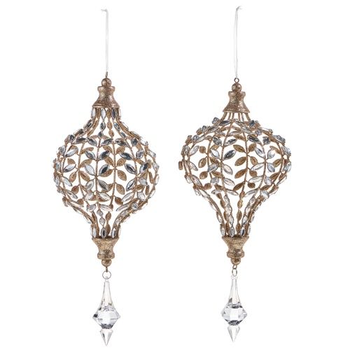 14&quot; Jeweled Drop Ornament w. Champagne Glitter