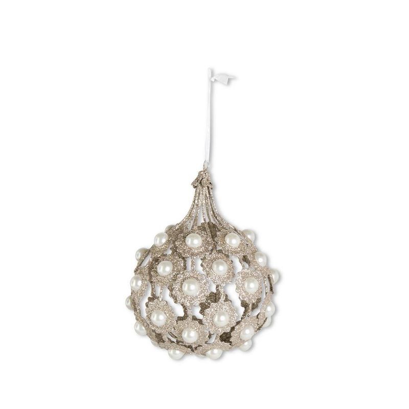 6.75&quot; Champange Filigree Pearl Ornament