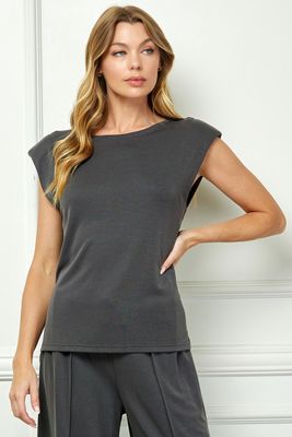 Padded Shoulder Soft Sleeveless Top