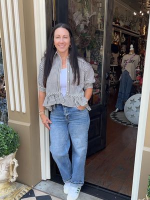 Stripe Pattern cuff Band Blouse