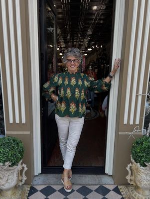 Green Long Sleeve Floral Top