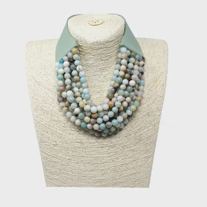 10 Strand Stone Bead Snap Necklace, Colour: Green Amazonite