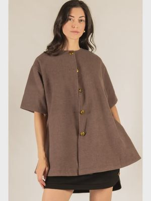 3/4 Sleeve Button Up Mocha Wool Jacket