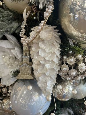 10.5&quot; White Glitter Pinecone Ornament