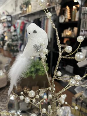 6.25&quot; White Bejeweled Bird on Clip