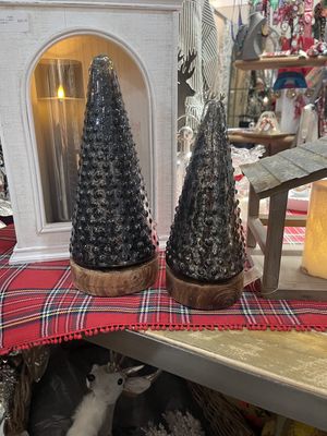 Antique Black Glass Tree on Stand