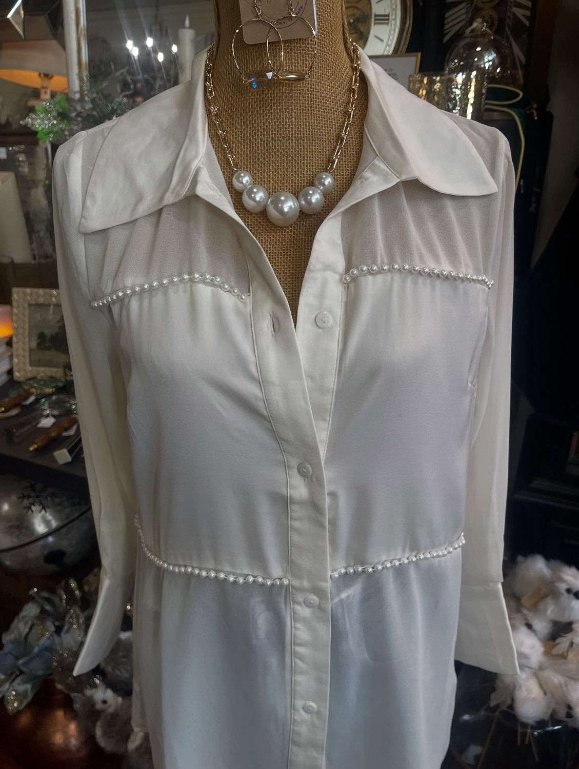 Sheer Pearl Embellished Blouse