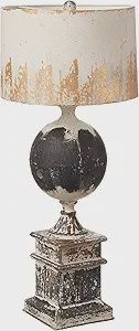 28 Inch Distressed Metal Square Base Lamp W/Ball &amp; White Rustic Shade