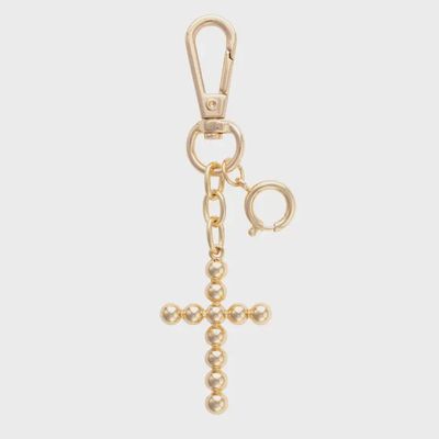 Beaded Gold Cross Pendant Keychain