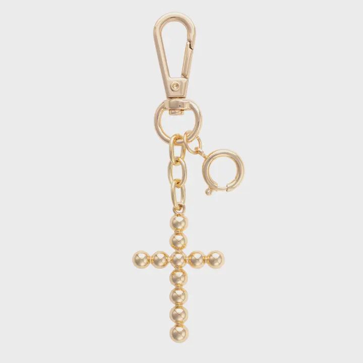 Beaded Gold Cross Pendant Keychain