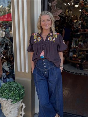 Brown Floral Embroidered Blouse
