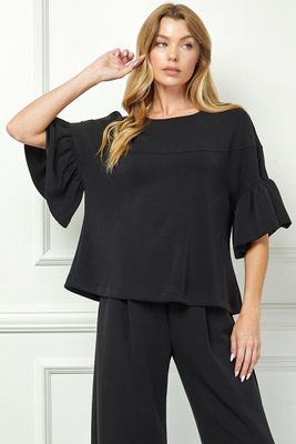 Very Soft Ruffle Sleeve Knit Top