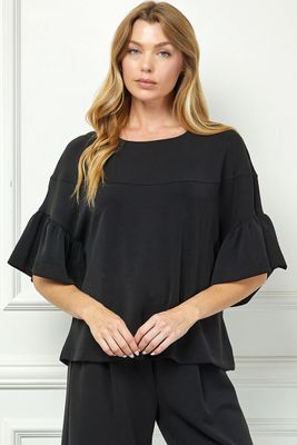 Very Soft Ruffle Sleeve Knit Top