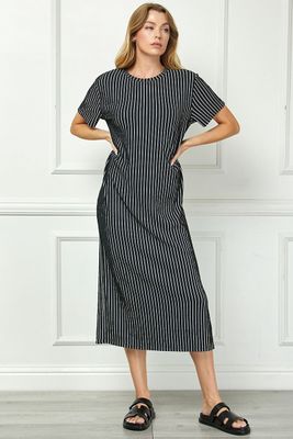 Striped Midi Dress Blk