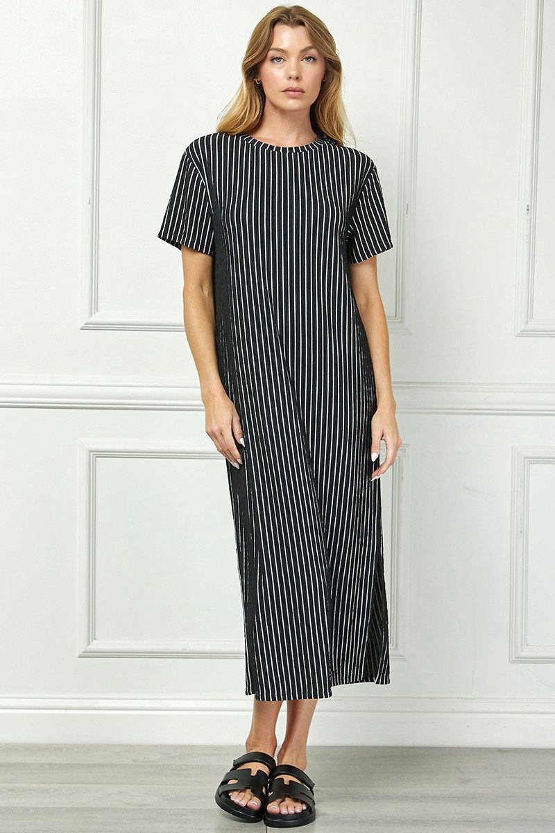 Striped Midi Dress Blk, Colour: Black, Size: Small
