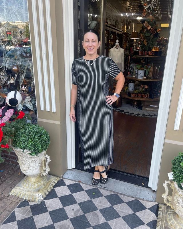 Striped Midi Dress Blk