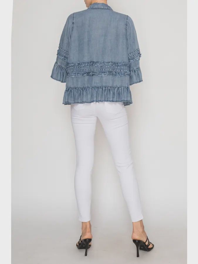 Chambray Ruffle Detailed Top