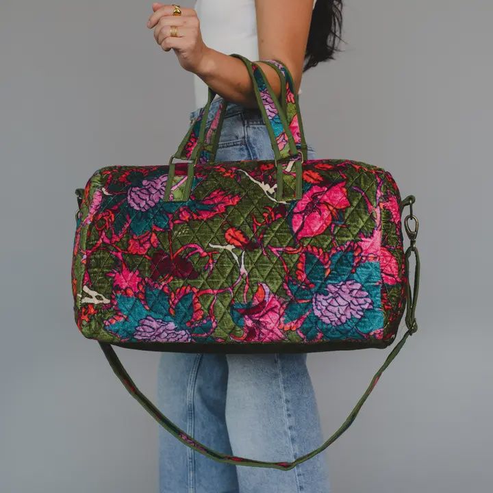 Olive &amp; Multicolored Floral Duffel