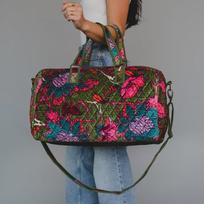 Olive &amp; Multicolored Floral Duffel