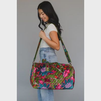 Olive & Multicolored Floral Duffel