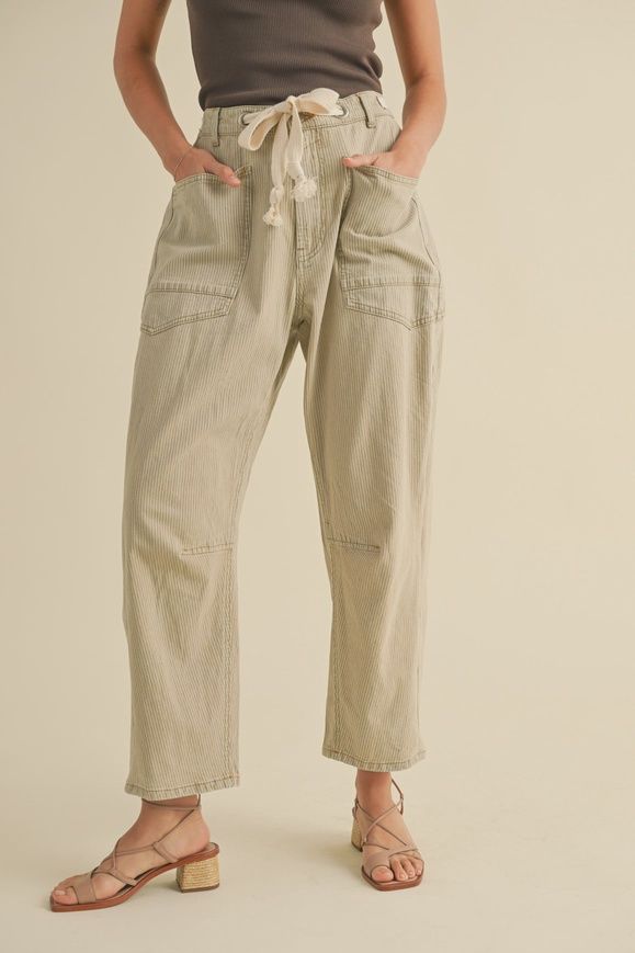 Light Stripe Pants with Cotton Belt