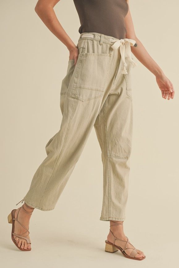 Light Stripe Pants with Cotton Belt
